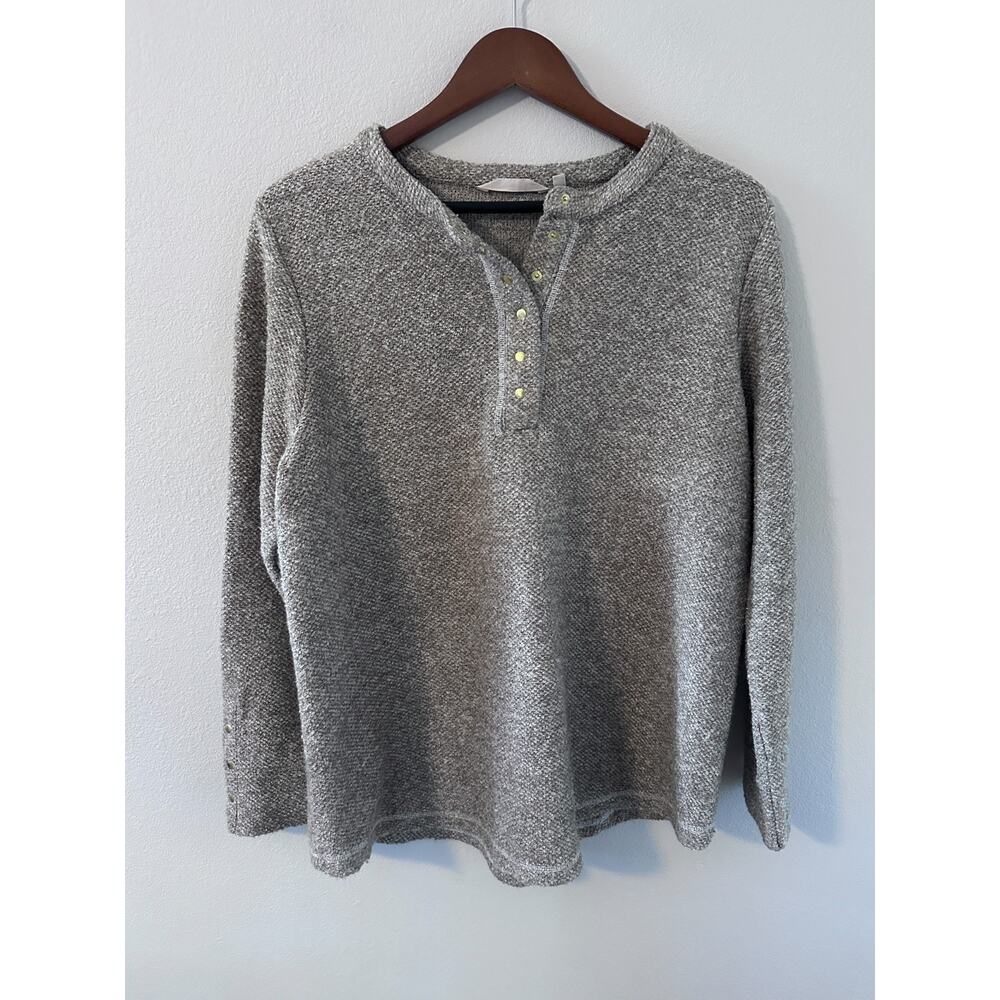 Soft Surroundings womens size medium tan cream long sleeve button fleece